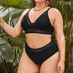 Plus Contrast Mesh High Waisted Bikini Swimsuit